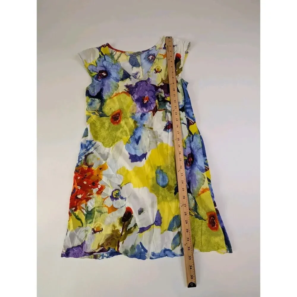 Jams World Artsy Watercolor Abstract Floral Print Cap Sleeve Women's M Dress